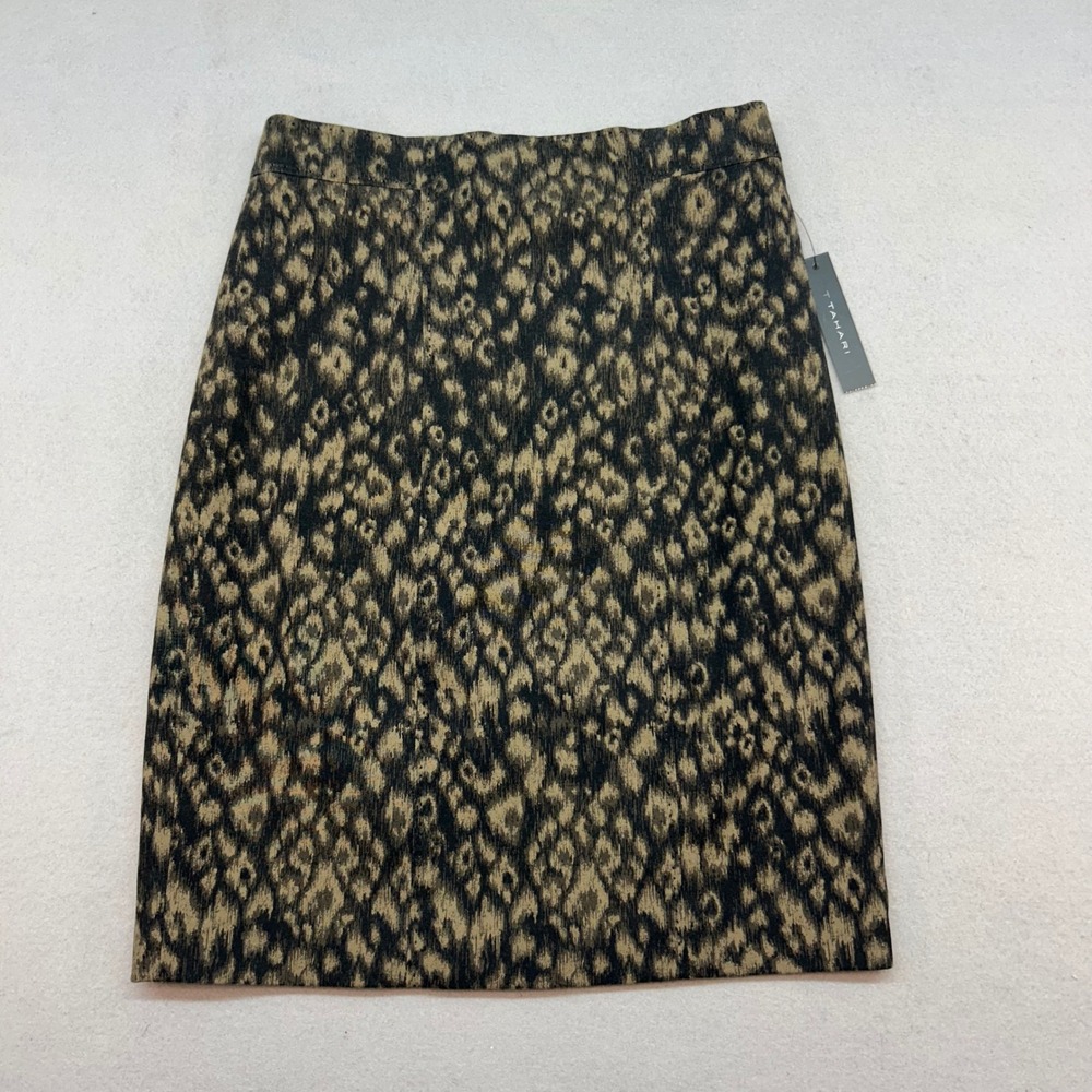 NWT Tahari Isla Skirt Black Animal Print Pencil Knee Length  Womens 6